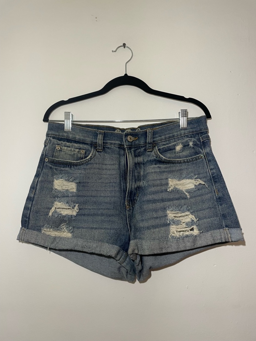 Rewash Blue Distressed Rolled-Hem Jean Shorts